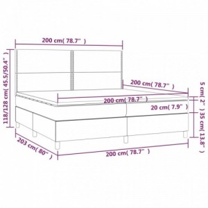 Sötétszürke szövet rugós és LED-es ágy matraccal 200x200 cm