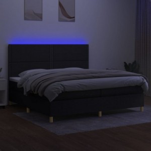 Fekete szövet rugós és LED-es ágy matraccal 200x200 cm