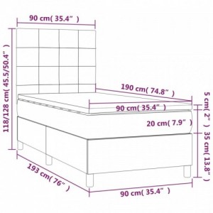 Sötétszürke szövet rugós és LED-es ágy matraccal 90x190 cm