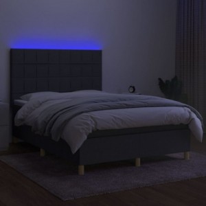 Sötétszürke szövet rugós és LED-es ágy matraccal 140x190 cm