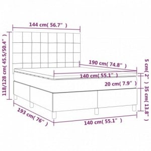 Sötétszürke szövet rugós és LED-es ágy matraccal 140x190 cm