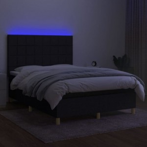 Fekete szövet rugós és LED-es ágy matraccal 140x190 cm