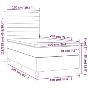 Sötétszürke szövet rugós és LED-es ágy matraccal 100x200 cm