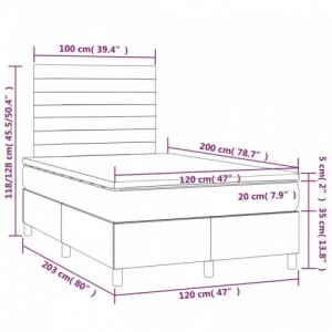 Barna szövet rugós és LED-es ágy matraccal 120 x 200 cm