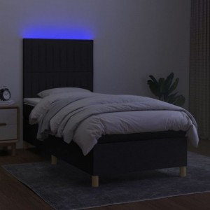 Fekete szövet rugós és LED-es ágy matraccal 100x200 cm