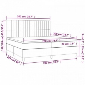 Sötétszürke szövet rugós és LED-es ágy matraccal 200x200 cm