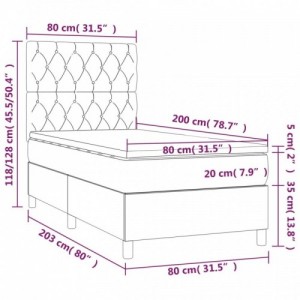 Barna szövet rugós és LED-es ágy matraccal 80 x 200 cm