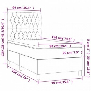 Fekete szövet rugós és LED-es ágy matraccal 90x190 cm