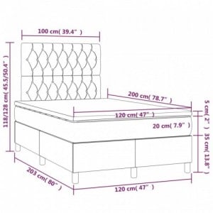 Sötétszürke szövet rugós és LED-es ágy matraccal 120 x 200 cm