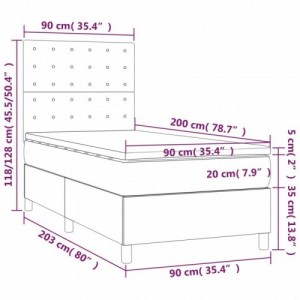 Barna szövet rugós és LED-es ágy matraccal 90x200 cm