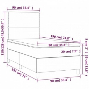 Szürke műbőr rugós ágy matraccal és LED-del 90x190 cm