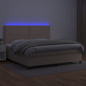 Cappuccino színű műbőr rugós ágy matraccal és LED-del 200x200cm