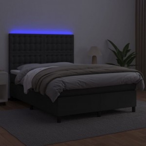 Fekete műbőr rugós ágy matraccal és LED-del 140 x 190 cm