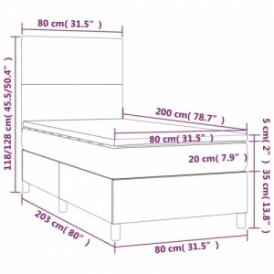 Sötétkék bársony rugós és LED-es ágy matraccal 80 x 200 cm