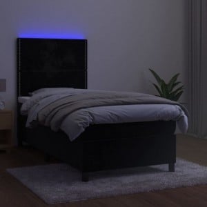 Fekete bársony rugós és LED-es ágy matraccal 90x200 cm