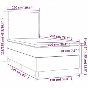 Sötétkék bársony rugós és LED-es ágy matraccal 100x200 cm