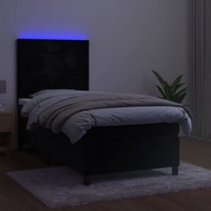 Fekete bársony rugós és LED-es ágy matraccal 100x200 cm