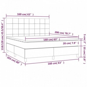 Sötétszürke bársony rugós és LED-es ágy matraccal 160x200 cm