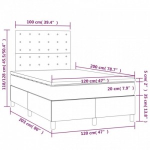 Világosszürke bársony rugós és LED-es ágy matraccal 120x200 cm