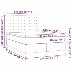 Világosszürke bársony rugós és LED-es ágy matraccal 140x200 cm