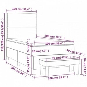 Sötétszürke bársony rugós ágy matraccal 100 x 200 cm