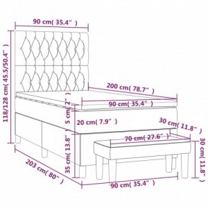 Sötétkék bársony rugós ágy matraccal 90 x 200 cm