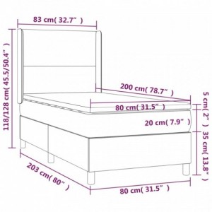 Tópszínű szövet rugós és LED-es ágy matraccal 80 x 200 cm