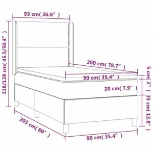 Fekete szövet rugós és LED-es ágy matraccal 90x200 cm