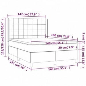 Világosszürke szövet rugós és LED-es ágy matraccal 140x190 cm