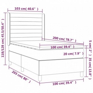 Világosszürke szövet rugós és LED-es ágy matraccal 100x200 cm