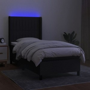 Fekete szövet rugós és LED-es ágy matraccal 90x190 cm