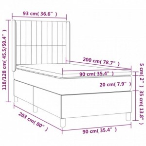 Világosszürke szövet rugós és LED-es ágy matraccal 90x200 cm