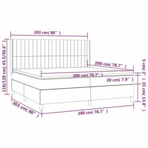 Sötétszürke szövet rugós és LED-es ágy matraccal 200x200 cm