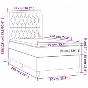 Világosszürke szövet rugós és LED-es ágy matraccal 90x190 cm