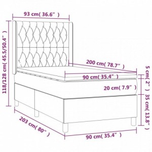 Sötétszürke szövet rugós és LED-es ágy matraccal 90x200 cm