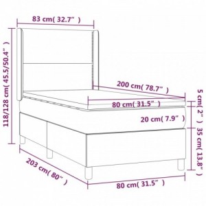 Sötétszürke szövet rugós és LED-es ágy matraccal 80 x 200 cm