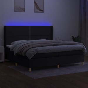 Fekete szövet rugós és LED-es ágy matraccal 200x200 cm