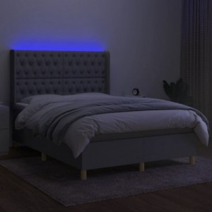 Sötétszürke szövet rugós és LED-es ágy matraccal 140x190 cm