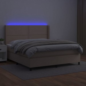 Cappuccino színű műbőr rugós ágy matraccal és LED-del 160x200cm