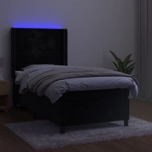 Fekete bársony rugós és LED-es ágy matraccal 80 x 200 cm