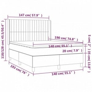 Sötétszürke bársony rugós és LED-es ágy matraccal 140x190 cm