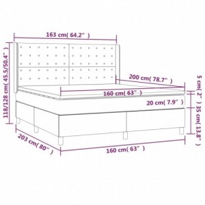 Világosszürke bársony rugós és LED-es ágy matraccal 160x200 cm