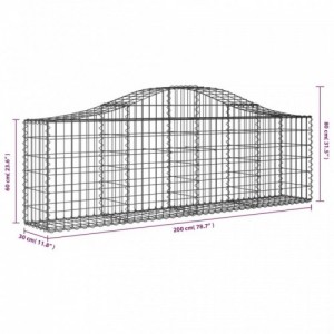 6 db íves horganyzott vas gabion kosár 200x30x60|80 cm