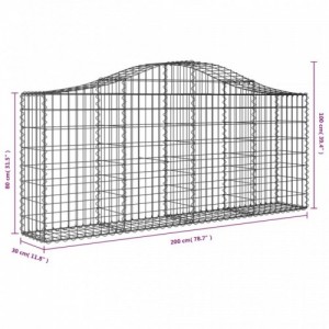 6 db íves horganyzott vas gabion kosár 200x30x80|100 cm