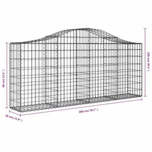 9 db íves horganyzott vas gabion kosár 200x30x80|100 cm