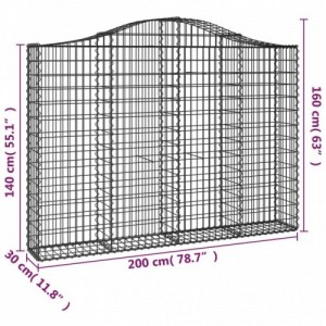 2 db íves horganyzott vas gabion kosár 200x30x140|160 cm