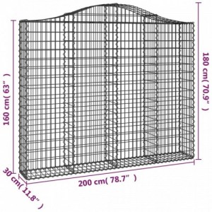 2 db íves horganyzott vas gabion kosár 200x30x160|180 cm