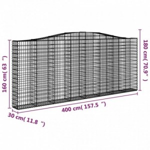 5 db íves horganyzott vas gabion kosár 400x30x160|180 cm