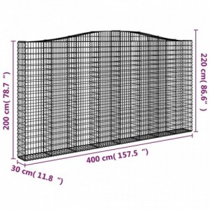 2 db íves horganyzott vas gabion kosár 400x30x200|220 cm