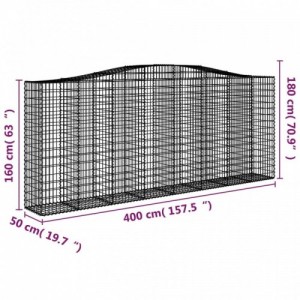 2 db íves horganyzott vas gabion kosár 400x50x160|180 cm